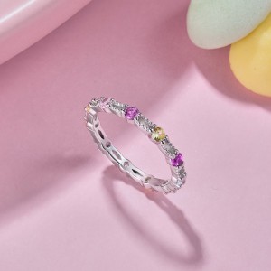 925 Sterling Silver Rainbow Zirconia Chain Band Ring 70100214