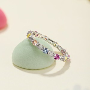 925 Sterling Silver Rainbow Zirconia Chain Band Ring 70100214