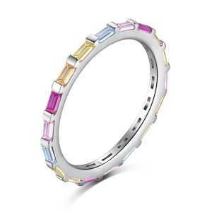925 Sterling Silver Rectangle Rainbow Zirconia Band Ring 70100220 925 Sterling Silver Rectangle Rainbow Zirconia Band Ring 70100220