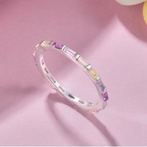 925 Sterling Silver Rectangle Rainbow Zirconia Band Ring 70100220 925 Sterling Silver Rectangle Rainbow Zirconia Band Ring 70100220