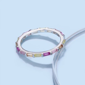 925 Sterling Silver Rectangle Rainbow Zirconia Band Ring 70100220 925 Sterling Silver Rectangle Rainbow Zirconia Band Ring 70100220