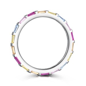 925 Sterling Silver Rectangle Rainbow Zirconia Band Ring 70100220 925 Sterling Silver Rectangle Rainbow Zirconia Band Ring 70100220