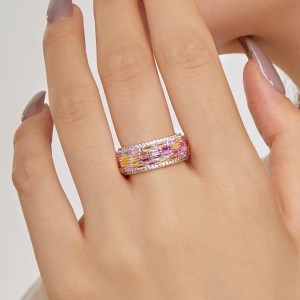 925 Sterling Silver Luxury Rainbow Zirconia Band Ring 70100225 925 Sterling Silver Luxury Rainbow Zirconia Band Ring 70100225