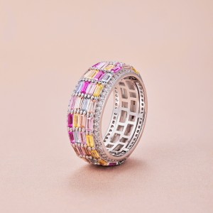925 Sterling Silver Luxury Rainbow Zirconia Band Ring 70100225 925 Sterling Silver Luxury Rainbow Zirconia Band Ring 70100225