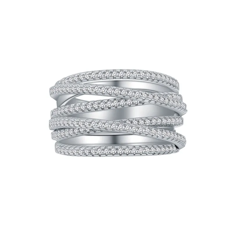 925 Sterling Silver Twisited Layers Zirconia Band Ring 70100264