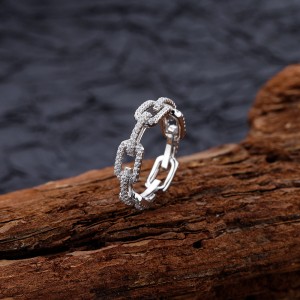 925 Sterling Silver Hiphop Chain Zirconia Band Ring 70100279