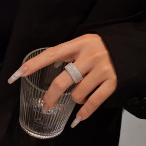 925 Sterling Silver Party Zirconia Wide Band Ring 70100287