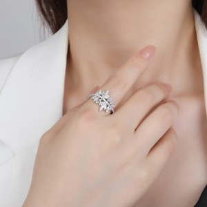 925 Sterling Silver Luxury Leaf Zirconia Band Ring 70100290