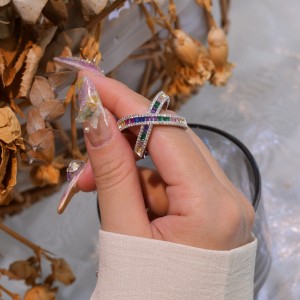 925 Sterling Silver Rainbow Cross Lines Zirconia Band Ring 70100292 925 Sterling Silver Rainbow Cross Lines Zirconia Band Ring 70100292