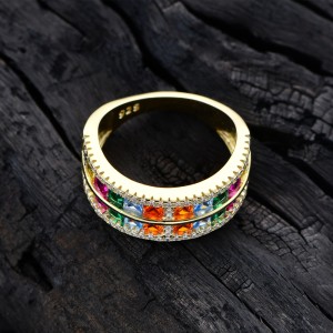925 Sterling Silver Luxury Square Rainbow Zirconia Band Ring 70100293 925 Sterling Silver Luxury Square Rainbow Zirconia Band Ring 70100293