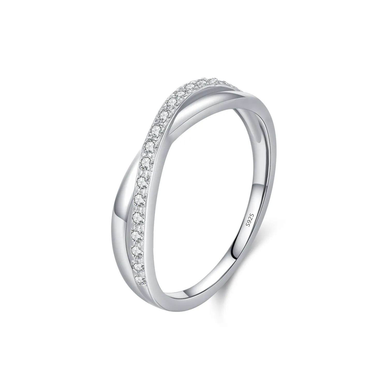 S925 Cross Line Zirconia Band Ring 70100304