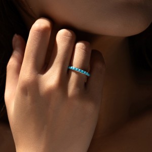 S925 Vintage Blue Turquoise Band Ring 70100305