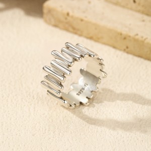 S925 Geometric Vintage Lines Band Ring 70100309