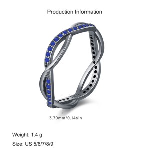 925 Sterling Silver Ash Black Twisted Zirocnia Ring 70100315