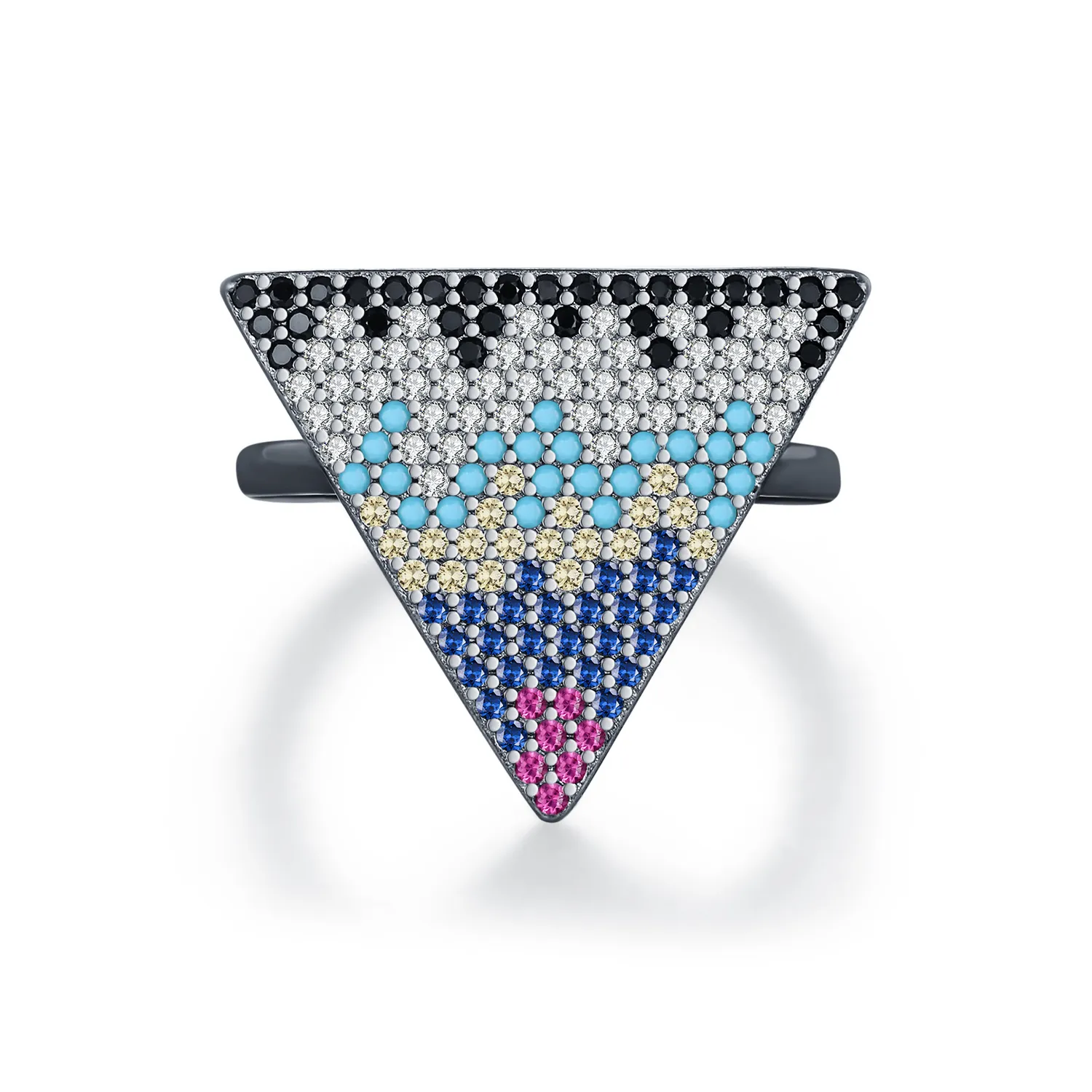 925 Sterling Silver Ash Black Triangle Statement Ring 70100316