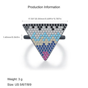 925 Sterling Silver Ash Black Triangle Statement Ring 70100316