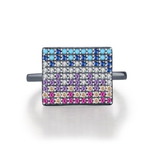 925 Sterling Silver Rectangle Zirconia Statement Ring 70100318