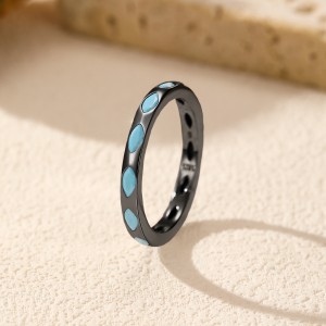 925 Sterling Silver Vintage Turquoise Band Ring 70100319