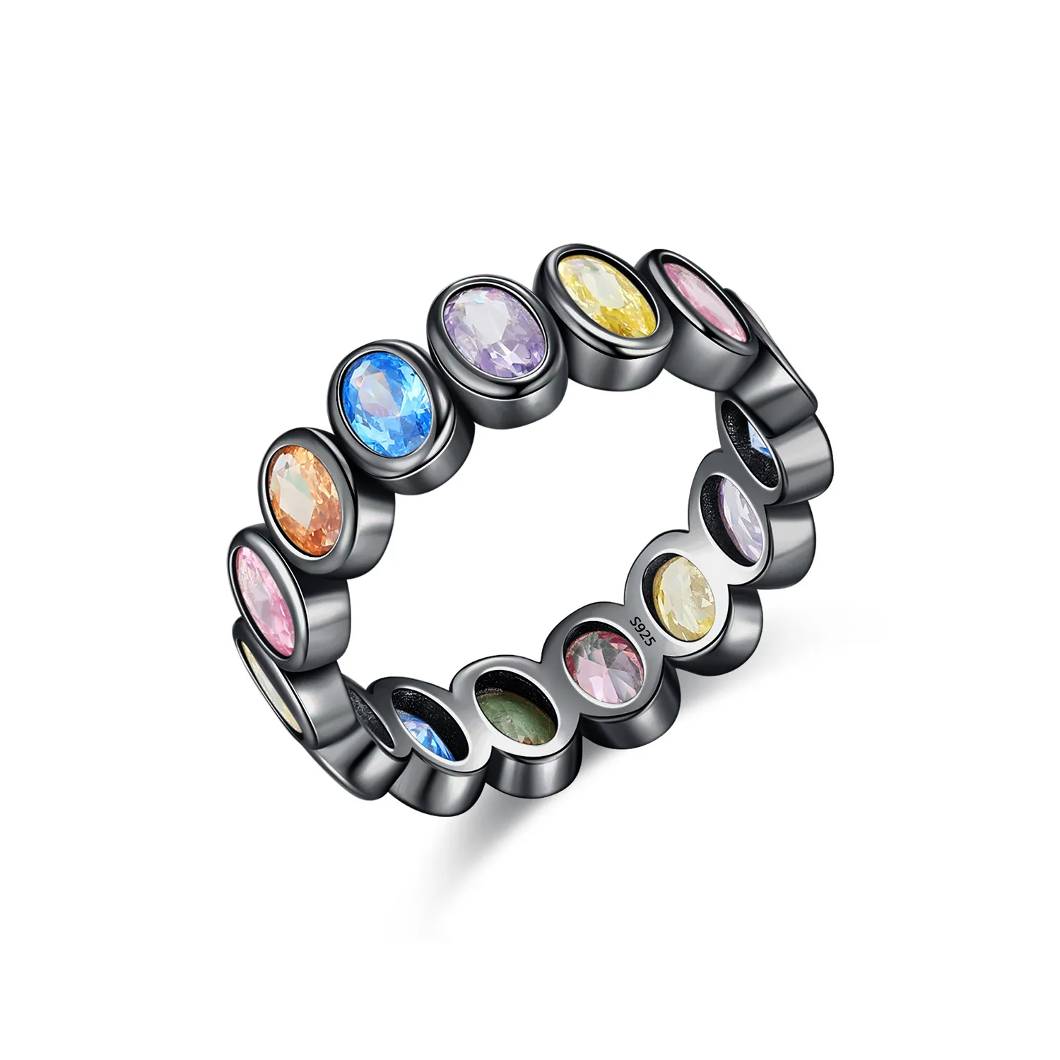 925 Sterling Silver Colorful Zirconia Statement Band Ring 70100320