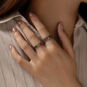 925 Sterling Silver Colorful Zirconia Statement Band Ring 70100320