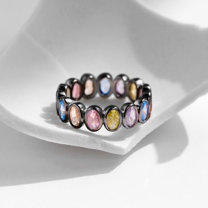 925 Sterling Silver Colorful Zirconia Statement Band Ring 70100320