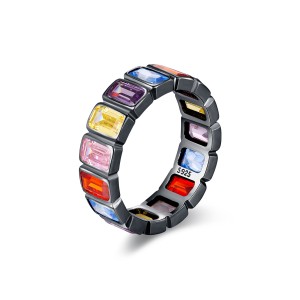 925 Sterling Silver Colorful Zirconia Punk Band Ring 70100321