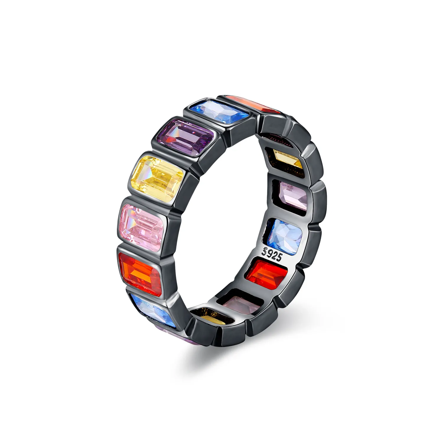 925 Sterling Silver Colorful Zirconia Punk Band Ring 70100321