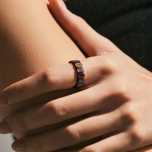 925 Sterling Silver Colorful Zirconia Punk Band Ring 70100321