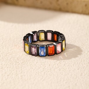 925 Sterling Silver Colorful Zirconia Punk Band Ring 70100321