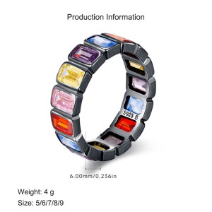 925 Sterling Silver Colorful Zirconia Punk Band Ring 70100321