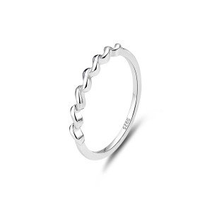 925 Sterling Silver Minimalist Twisted Wave Stacking Ring 70100325