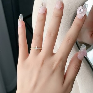 925 Sterling Silver Pave CZ Cross Stacking Ring 70100328