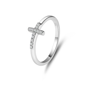 925 Sterling Silver Pave CZ Cross Stacking Ring 70100328