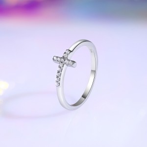 925 Sterling Silver Pave CZ Cross Stacking Ring 70100328