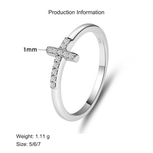 925 Sterling Silver Pave CZ Cross Stacking Ring 70100328