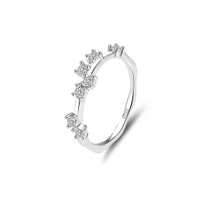 925 Sterling Silver Asymmetric CZ Starburst Ring 70100330