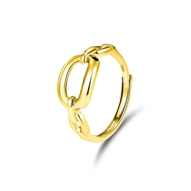 925 Sterling Silver Gold Plated Open Chain Link Adjustable Ring 70100332