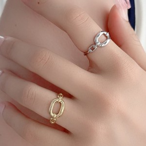 925 Sterling Silver Gold Plated Open Chain Link Adjustable Ring 70100332