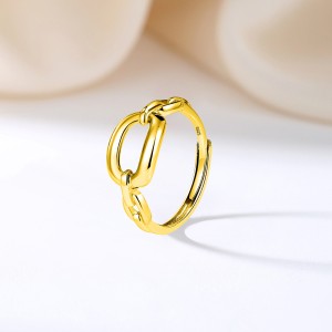 925 Sterling Silver Gold Plated Open Chain Link Adjustable Ring 70100332