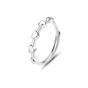 925 Sterling Silver Minimalist Adjustable Heart Stackable Ring 70100334