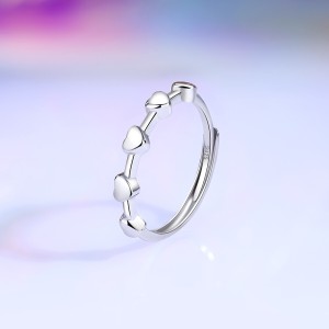 925 Sterling Silver Minimalist Adjustable Heart Stackable Ring 70100334