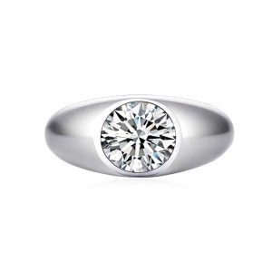 925 Sterling Silver Bold Minimalist Round Cut CZ Men Ring 70100335