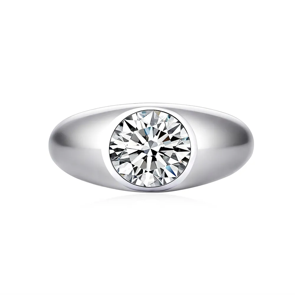 925 Sterling Silver Bold Minimalist Round Cut CZ Men Ring 70100335