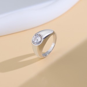 925 Sterling Silver Bold Minimalist Round Cut CZ Men Ring 70100335