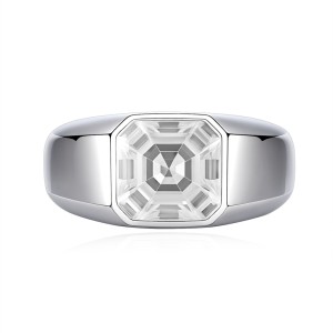 925 Sterling Silver 8A Emerald Cut Men Statement Band Ring 70100336