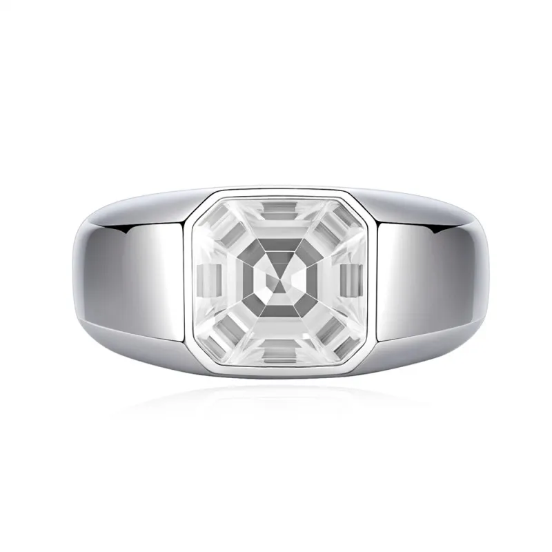 925 Sterling Silver 8A Emerald Cut Men Statement Band Ring 70100336