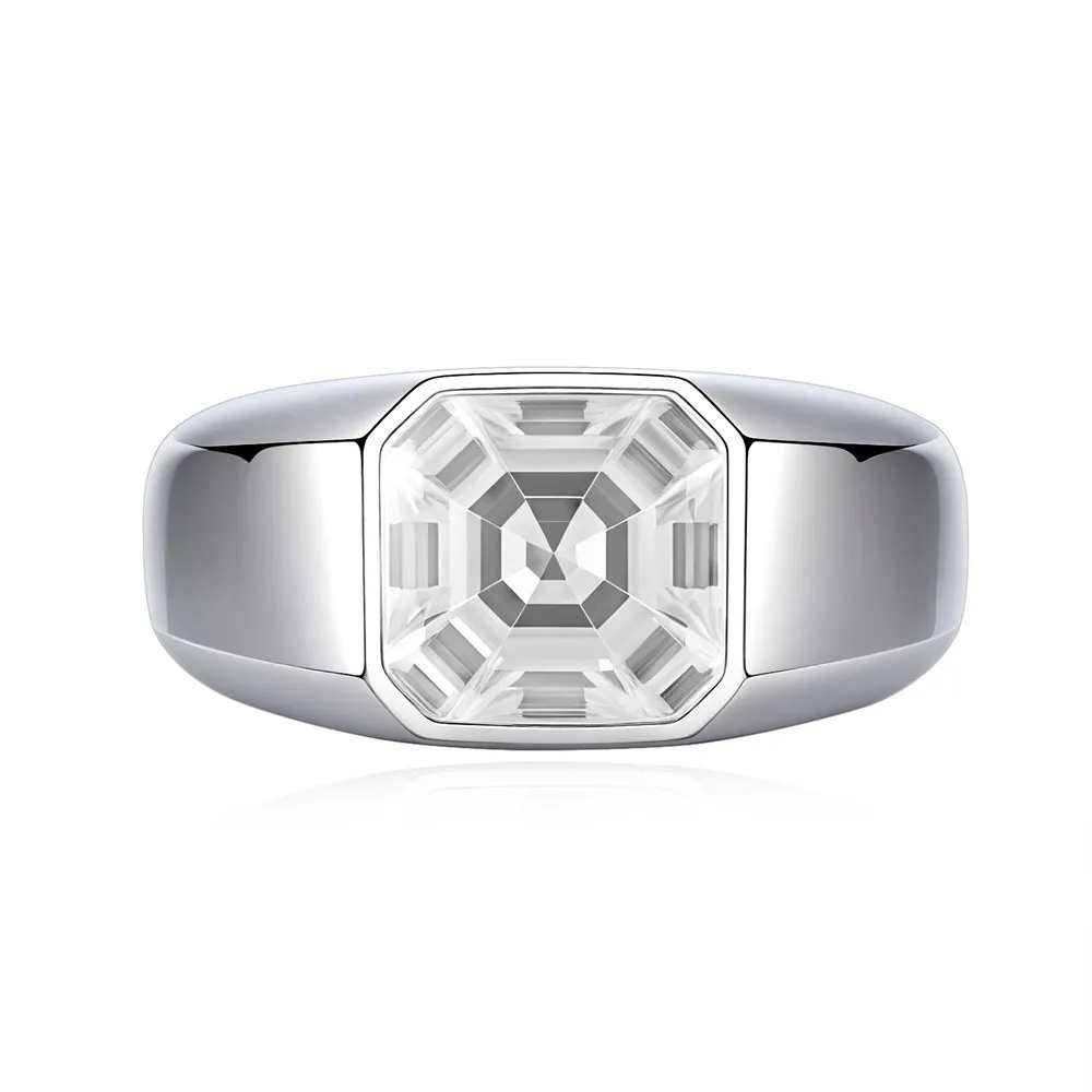 925 Sterling Silver 8A Emerald Cut Men Statement Band Ring 70100336