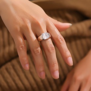 925 Sterling Silver 8A Emerald Cut Men Statement Band Ring 70100336