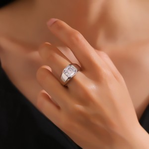 925 Sterling Silver 8A Emerald Cut Men Statement Band Ring 70100336