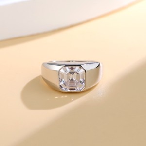 925 Sterling Silver 8A Emerald Cut Men Statement Band Ring 70100336